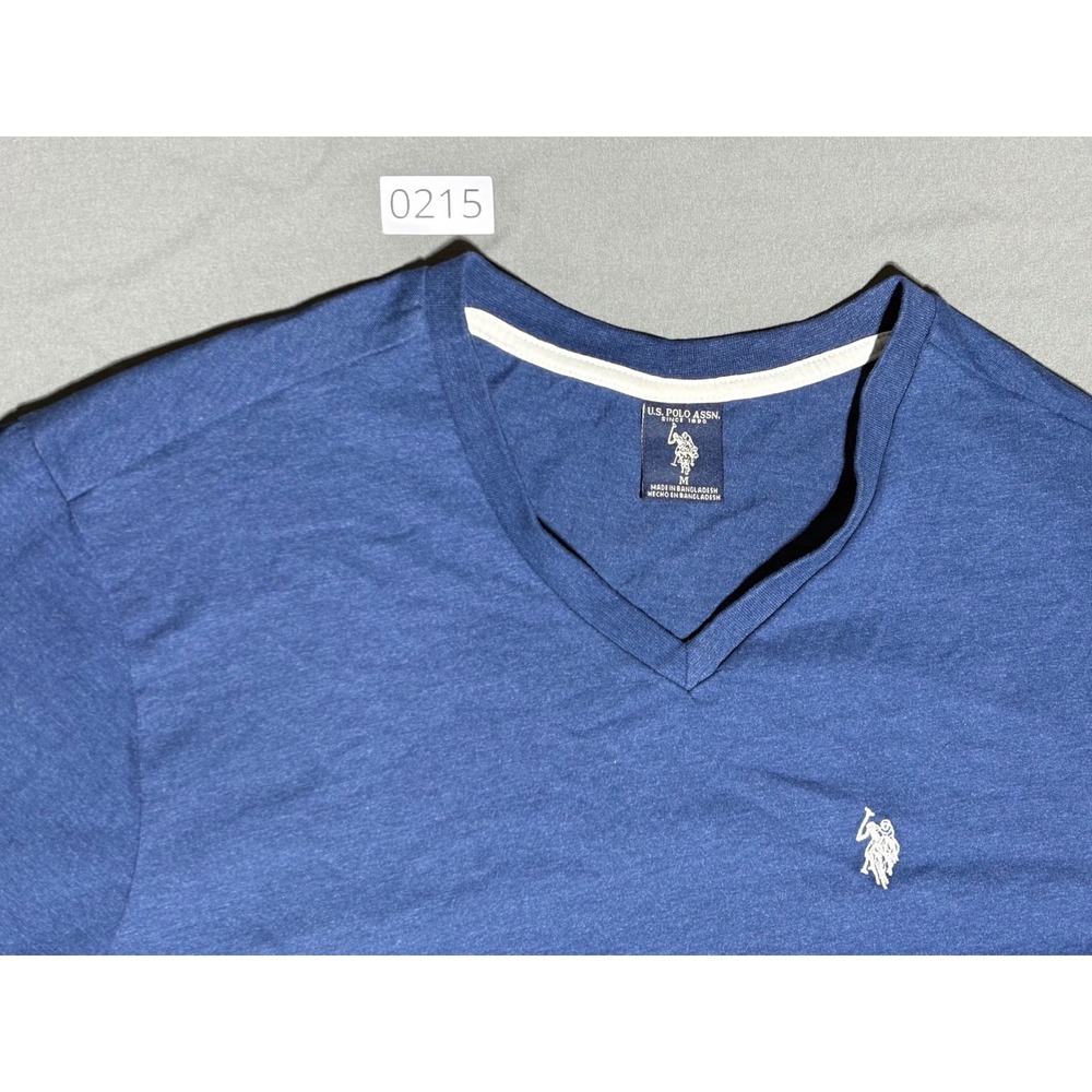 US Polo Assn Mens V-Neck Short Sleeve T-Shirt Blue Heathered Logo Size M